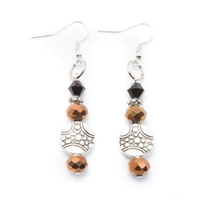 Silver Plated Earrings with Bronze and Black Beads