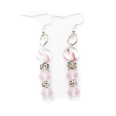 Silver Plated Earrings with Pink and Clear Beads