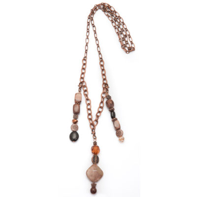 3 Pedant Copper Colored Necklace with Earthtone & Black Beads