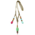 3 Pendant Antique Brass Necklace with Light Multi Colored Beads