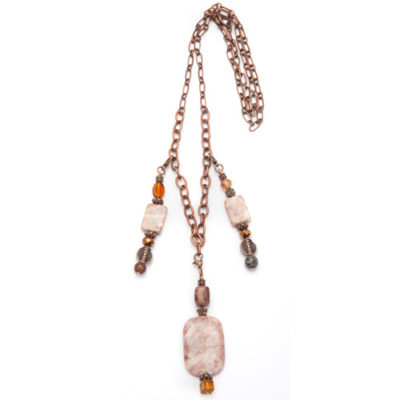 3 Pendant Copper Colored Necklace with Earthtone Beads