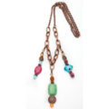 3 Pendant Copper Colored Necklace with Multi Colored Beads