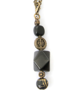 Antique Brass Single Headpin Necklace with Black Beads