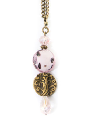 Antique Brass Single Headpin Necklace with Variety of Pink Beads